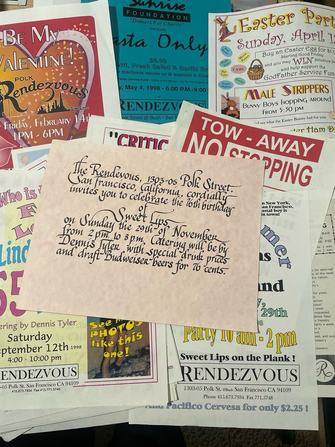 The Rendezvous Bar San Francisco Gay Bar Handbills Over 25 1980s-90s