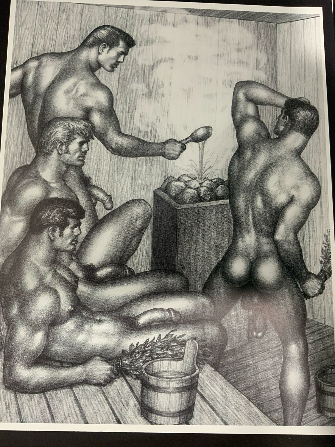 2 - Tom of Finland Vintage Lithograph Print 12x14 -matted Board