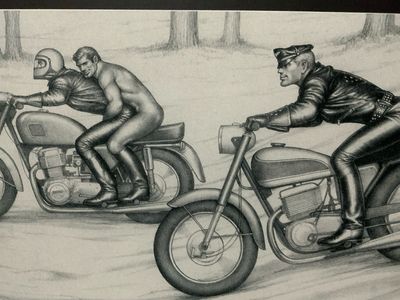 Tom of Finland Lithograph Print 1990s 9x12 Mounted On Mat board