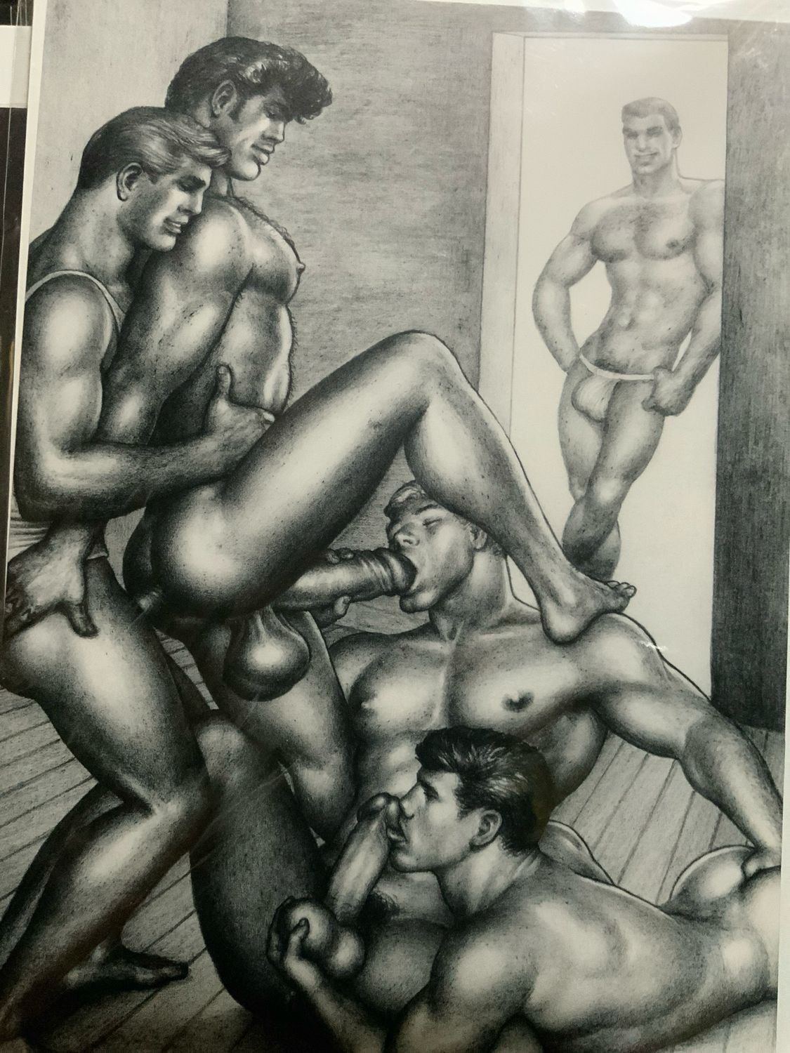 Tom of Finland Lithograph Print 1990s 13x17 Mounted On Mat board