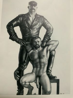 Tom of Finland Lithograph Print 1990s 13x17 Mounted On Mat board
