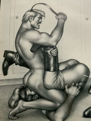 Tom of Finland Lithograph Print 1990s 12x17 Mounted On Mat board