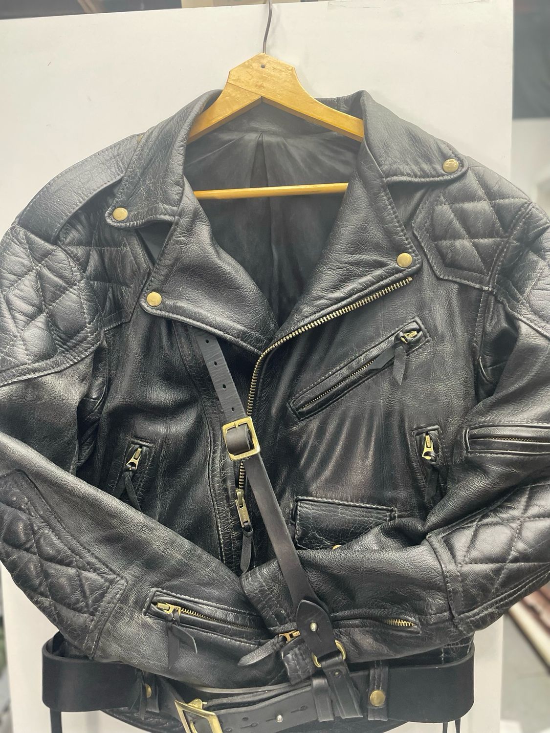 Vintage Langlitz Leathers Padded Columbia Leather Double Rider Jacket Black