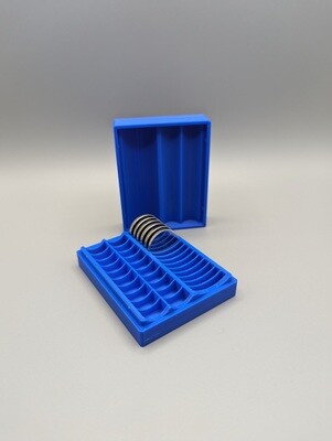 Pocket-sized button cell storage organizer. Self-closing battery box for all common button cells: LR41/44; CR2016/2025/2032
