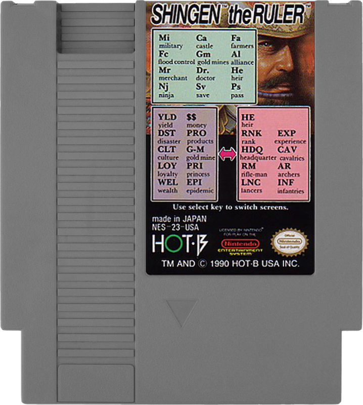 Shingen the Ruler - NES, Condition: Cartridge Only