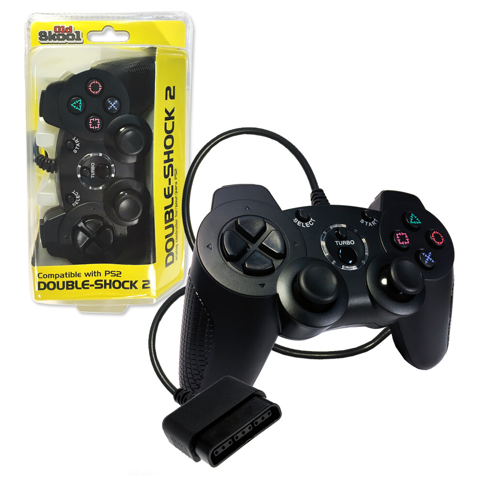 PS2 Wired Double-Shock 2 Controller - Old Skool, Color: Black