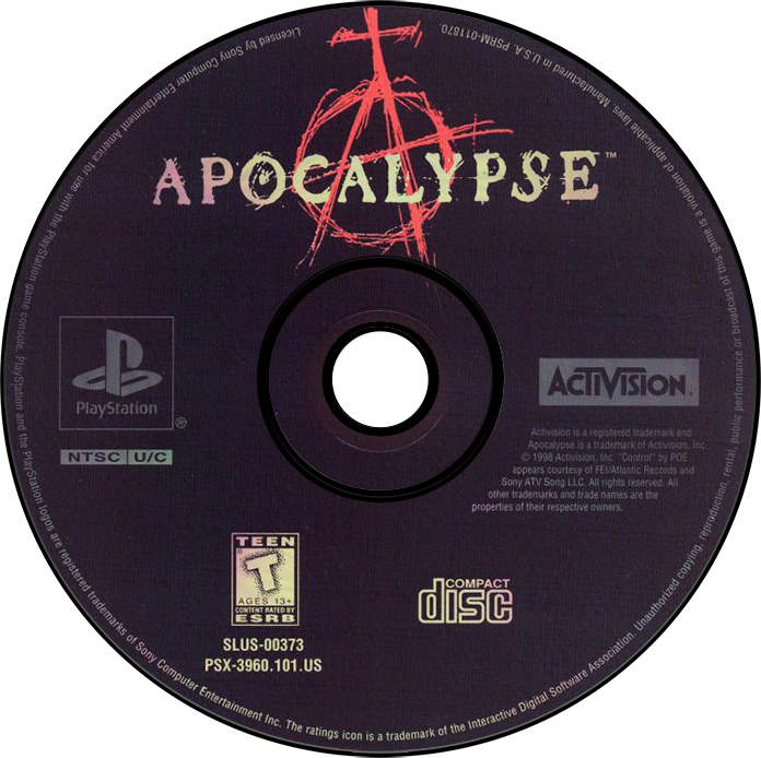 Apocalypse - PS1, Condition: Disc Only