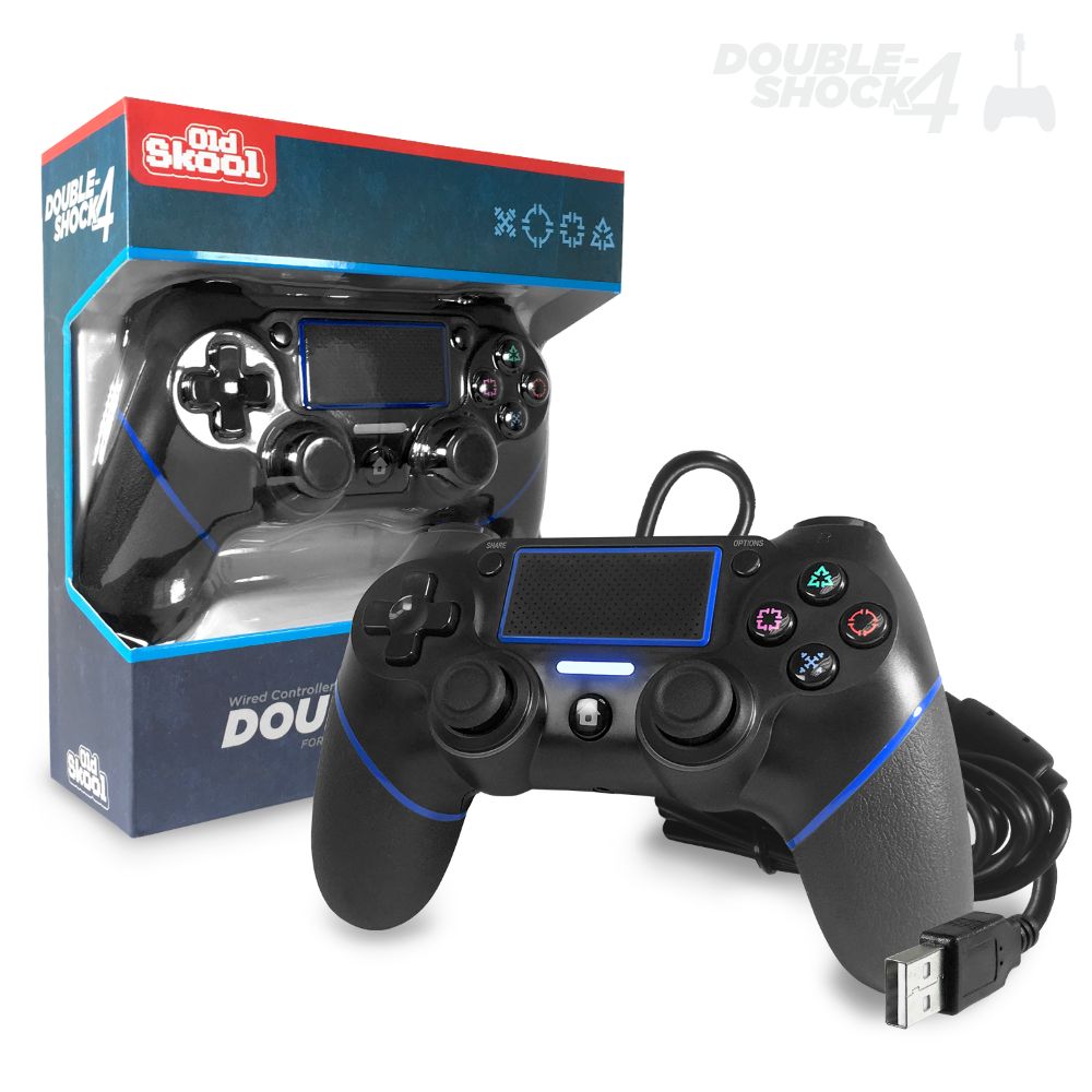 Double-Shock 4 Wired Controller - Old Skool, Color: Jet Black