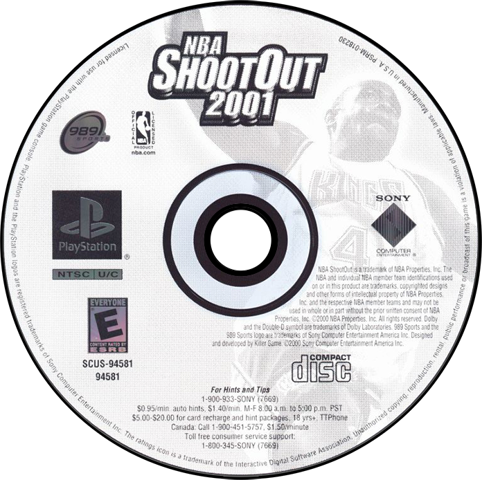 NBA ShootOut 2001 - PS1, Condition: Disc Only