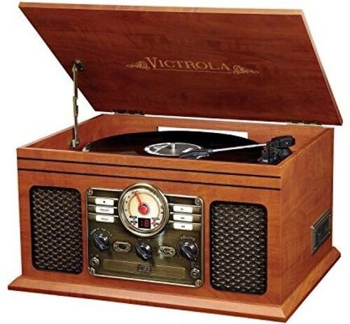 Victrola 6 in 1 Music Center (Bluetooth, CD, 3Speed Turntable, AM/FM) Mahogany