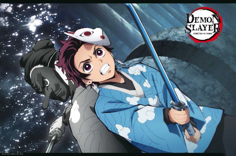 Demon Slayer Tanjiro &amp; Urukodaki - Blue Sword  - 24" x 36" Poster