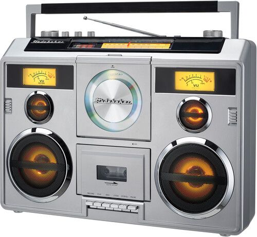 Studebaker Sound Station Bluetooth Boombox CD/AM-FM Radio/Cassette Recorder (SB2140R), Color: Silver