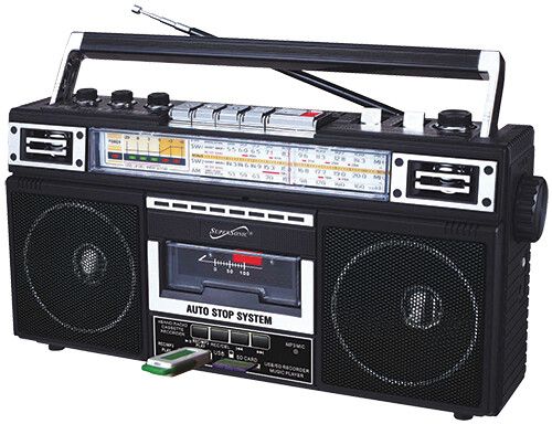 Supersonic Retro 4 Band Radio &amp; Cassette Player with Bluetooth, Color: Black