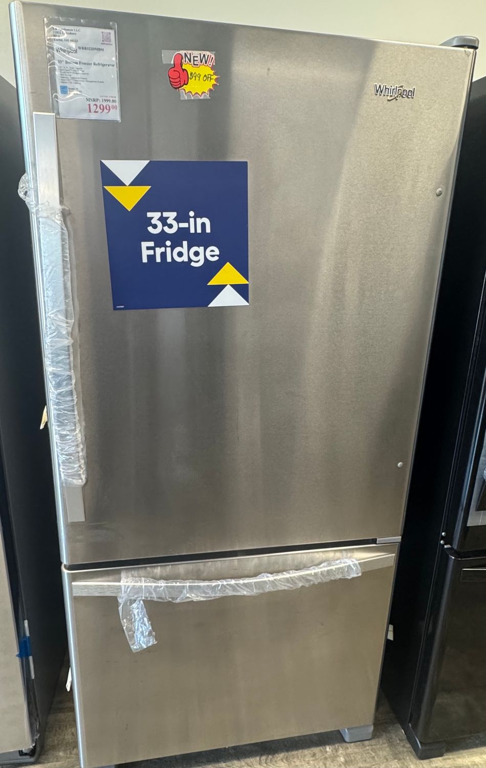 Whirlpool 33" Bottom Freezer Refrigerator