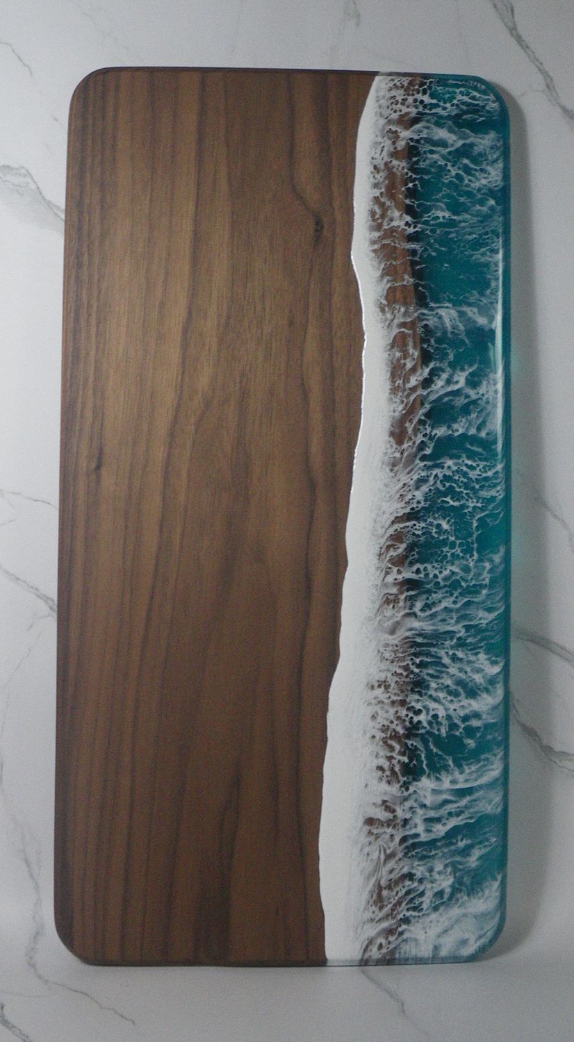 Walnut Wave Board with Teal Tinted Resin