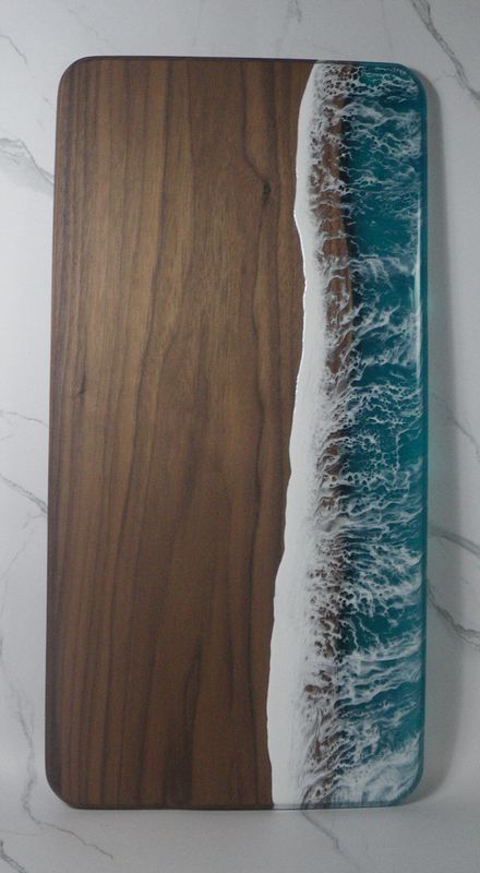 Walnut Wave Board with Teal Tinted Resin
