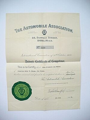 1929 INTERNATIONAL DUBLIN IRELAND AUTOMOBILE MOTOR CAR DRIVING CERTIFICATE