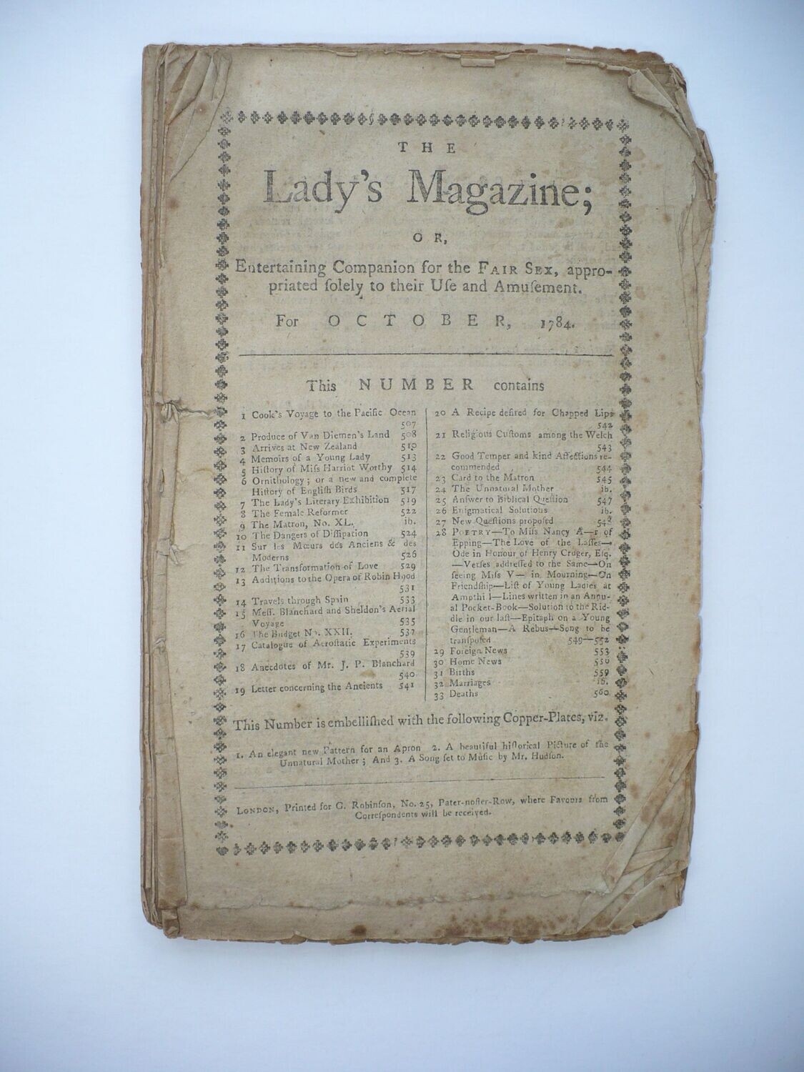 1784 MAGAZINE CAPTAIN COOK, HOT AIR BALLOON RIDE EXPERIMENTATION