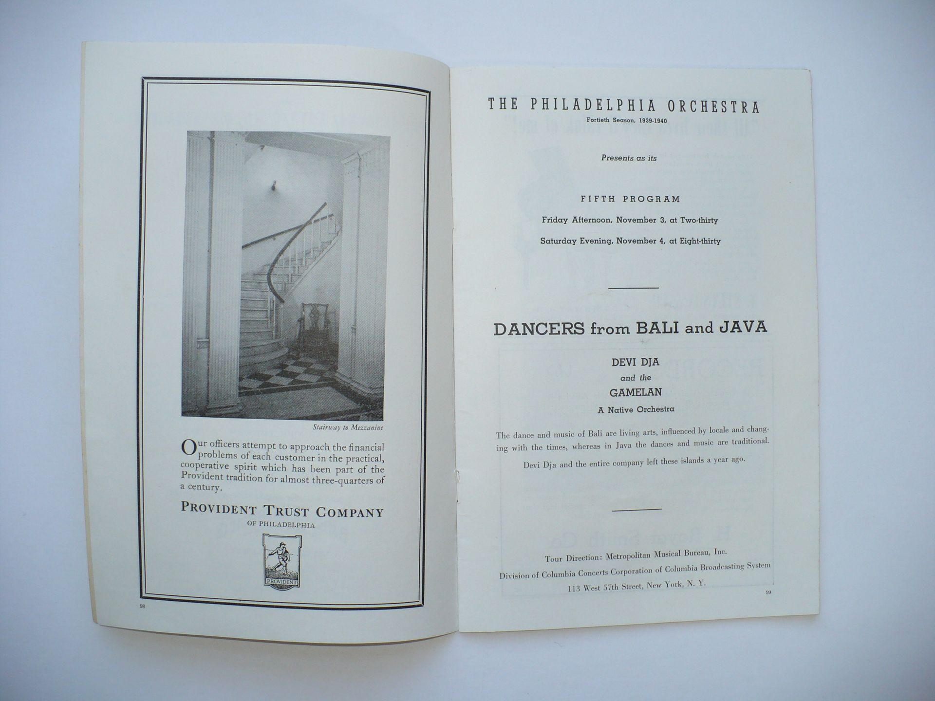 1939 DEVI DJA BALI DANCE PHILADELPHIA ORCHESTRA CONCERT MUSIC PROGRAM