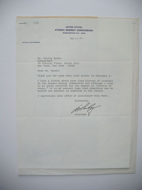 1973 DIXY LEE RAY ATOMIC ENERGY COMMISSION CHAIRWOMAN AUTOGRAPHED LETTER