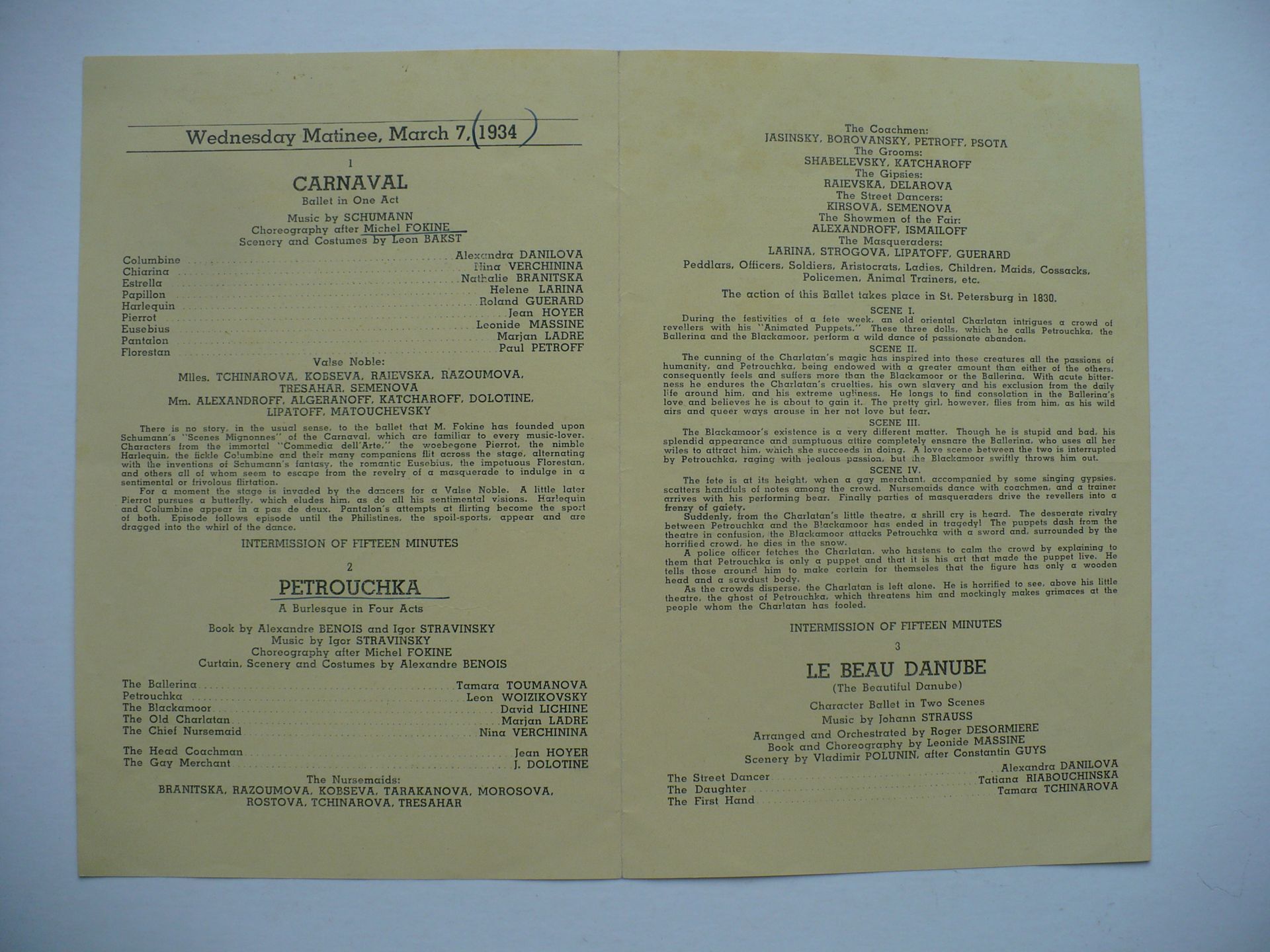 RARE 1934 MONTE CARLO BALLET RUSSE PROGRAM, RENE BLUM, COL. DE BASIL, LEONIDE MASSINE
