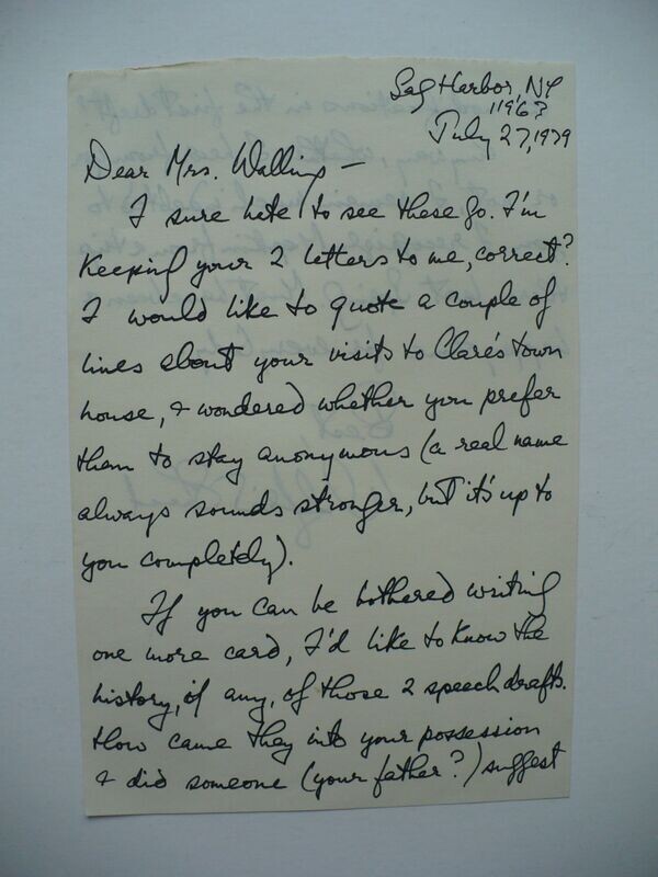 2 PAGE LETTER BY AMERICAN NOVELIST WILFRID SHEED REGARDING CLARE BOOTHE LUCE BOOK