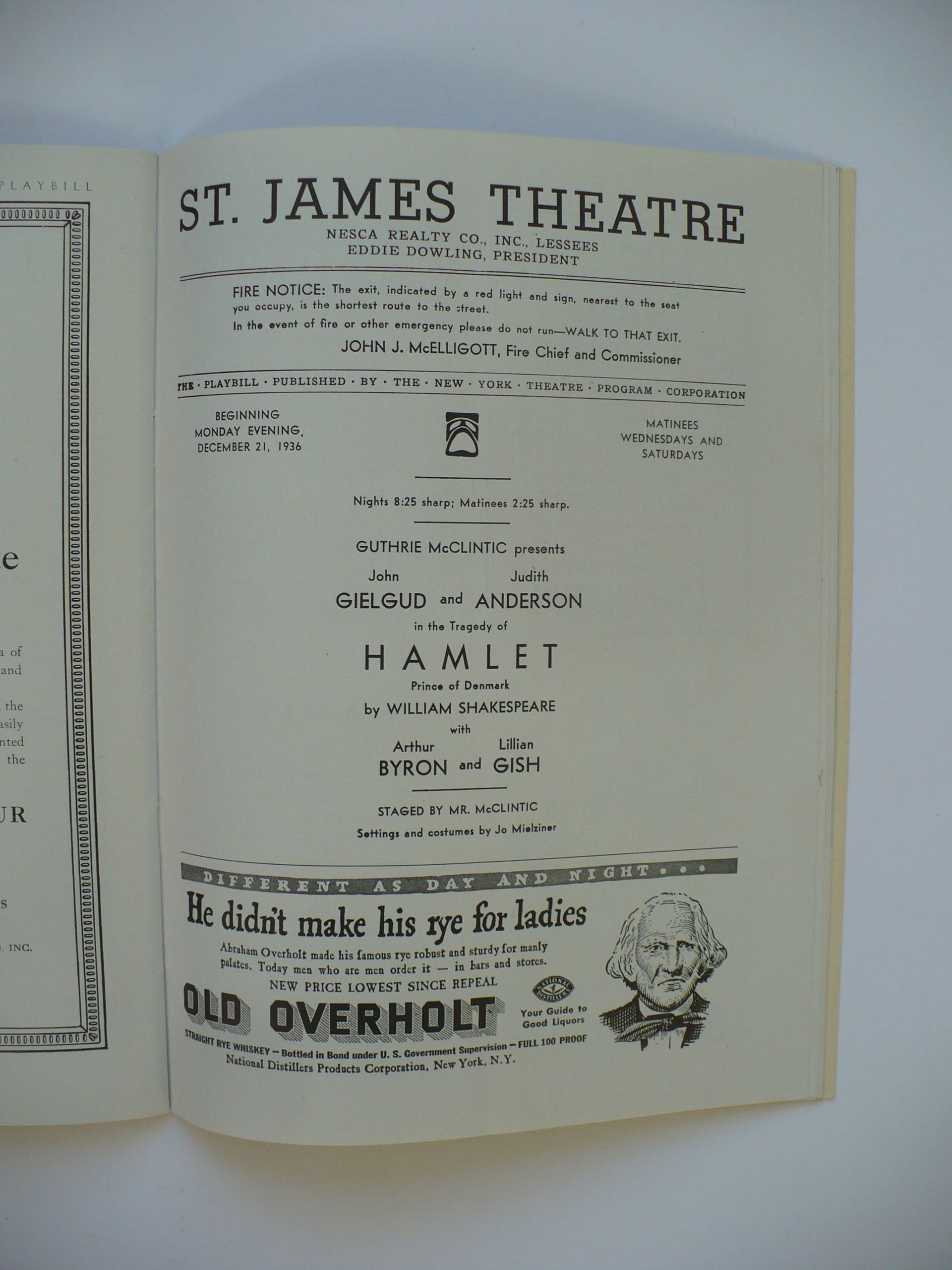 1936 LILLIAN GISH, JOHN GIELGUD, JUDITH ANDERSON BROADWAY PLAYBILL PROGRAM