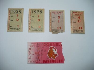 GROUP OF 5 DARTMOUTH COLLEGE FOOTBALL GAME TICKETS 1929-1945
