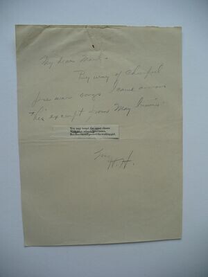 RARE HERBERT HOOVER HAND-WRITTEN LETTER NOTE WITH PINNED SONG VERSE
