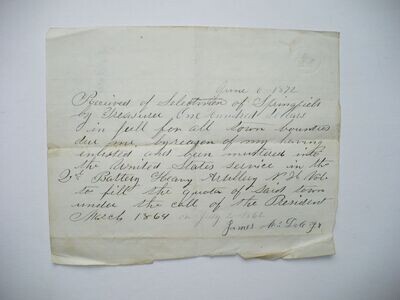 1872 NEW HAMPSHIRE 2ND BATTERY ARTILLERY VOLUNTEERS CIVIL WAR SOLDIER BOUNTY FULFILLMENT NOTICE
