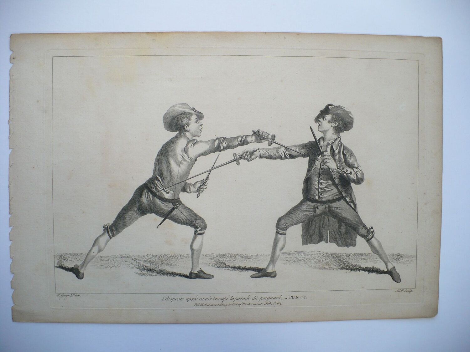 RARE 1763 SWORD FENCING ENGRAVING BY HALL AFTER JAMES GWYNN