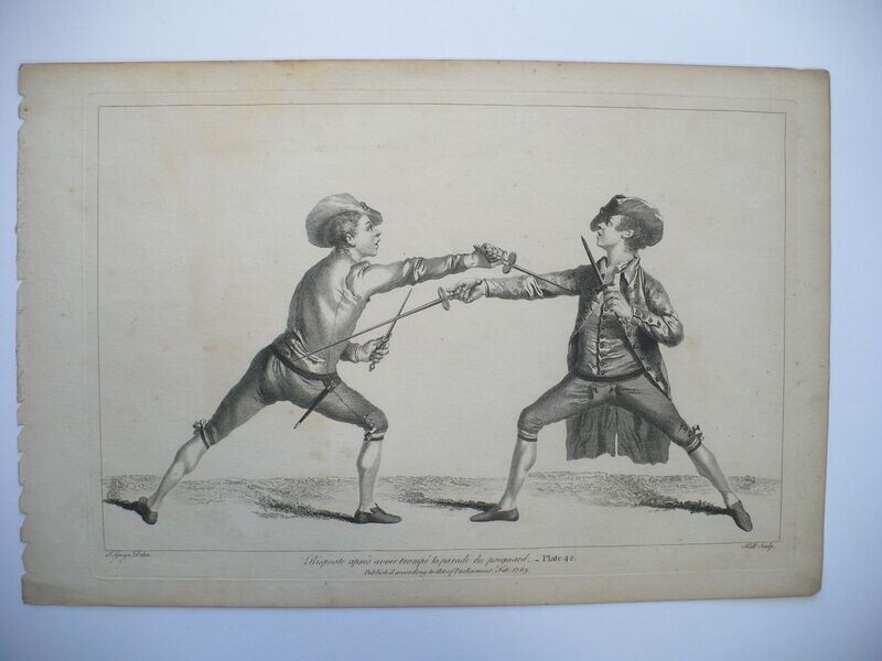 RARE 1763 SWORD FENCING ENGRAVING BY HALL AFTER JAMES GWYNN