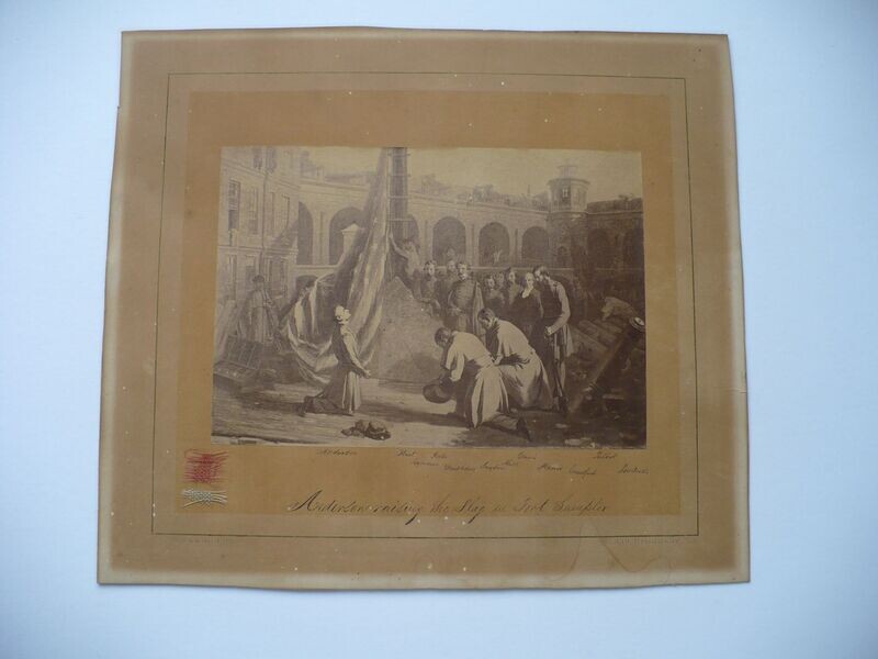 1860'S CIVIL WAR ALBUMEN PHOTOGRAPH BY GEORGE ROCKWOOD OF MAJOR ROBERT ANDERSON RAISING THE FLAG AT FORT SUMPTER