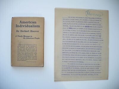HERBERT HOOVER FIRST EDITION AMERICAN INDIVIDUALISM BOOK AND MANUSCRIPT