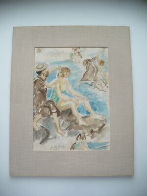 ECCENTRIC AMERICAN ARTIST WALDO PEIRCE WATERCOLOR PAINTING BANGOR MAINE, 1935