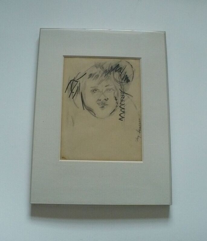1959 AMERICAN ARTIST FAY LANSNER CHARCOAL DRAWING, ROBERT KULICKE FRAME, NEW YORK