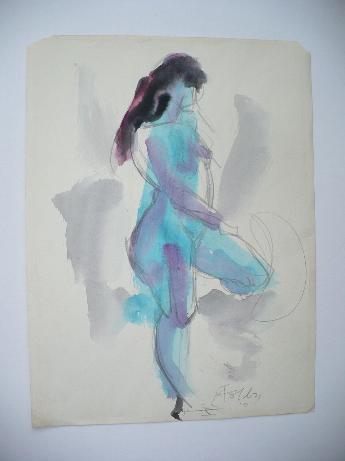 CARL ASHBY NEW YORK ARTIST NUDE ABSTRACT WATERCOLOR PAINTING, PROVINCETOWN