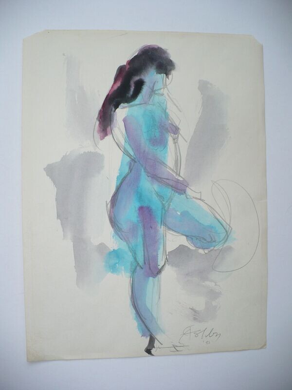 CARL ASHBY NEW YORK ARTIST NUDE ABSTRACT WATERCOLOR PAINTING, PROVINCETOWN