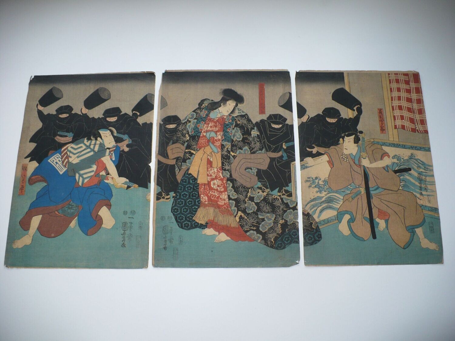 UTAGAWA KUNIYOSHI TRIPTYCH JAPANESE WOODBLOCK PRINT