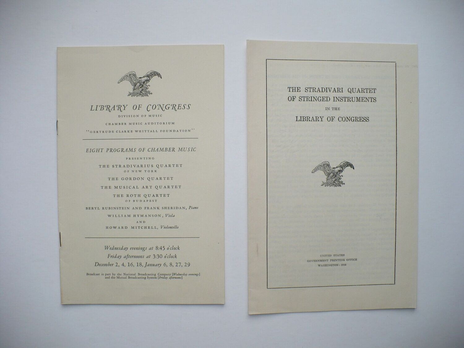 RARE LIBRARY OF CONGRESS FIRST STRADIVARIUS CHAMBER MUSIC CONCERT PROGRAM