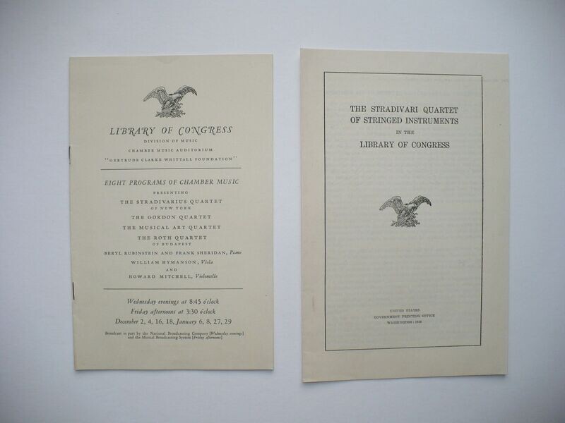 RARE LIBRARY OF CONGRESS FIRST STRADIVARIUS CHAMBER MUSIC CONCERT PROGRAM