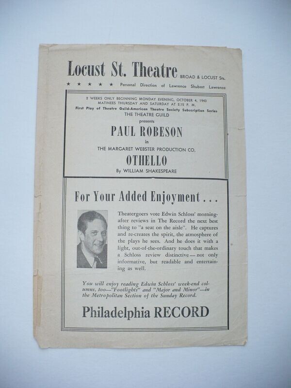RARE 1943 PROGRAM PREMIERE THEATRE GUILD BROADWAY PRODUCTION OTHELLO JOSE FERRER