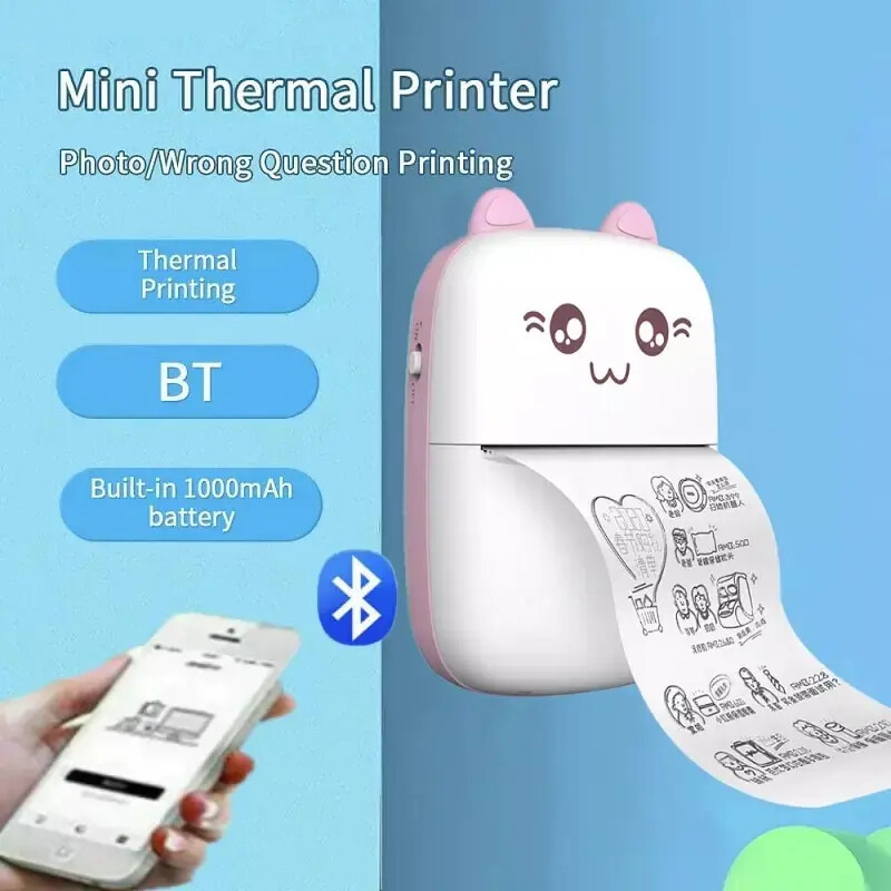 Wireless Mini Printer: Portable Thermal BT 203dpi for Photo, Label, Memo Printing - Imprimante Portable with USB Cable
