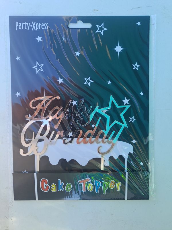 Cake Topper Silver Happy Birthday