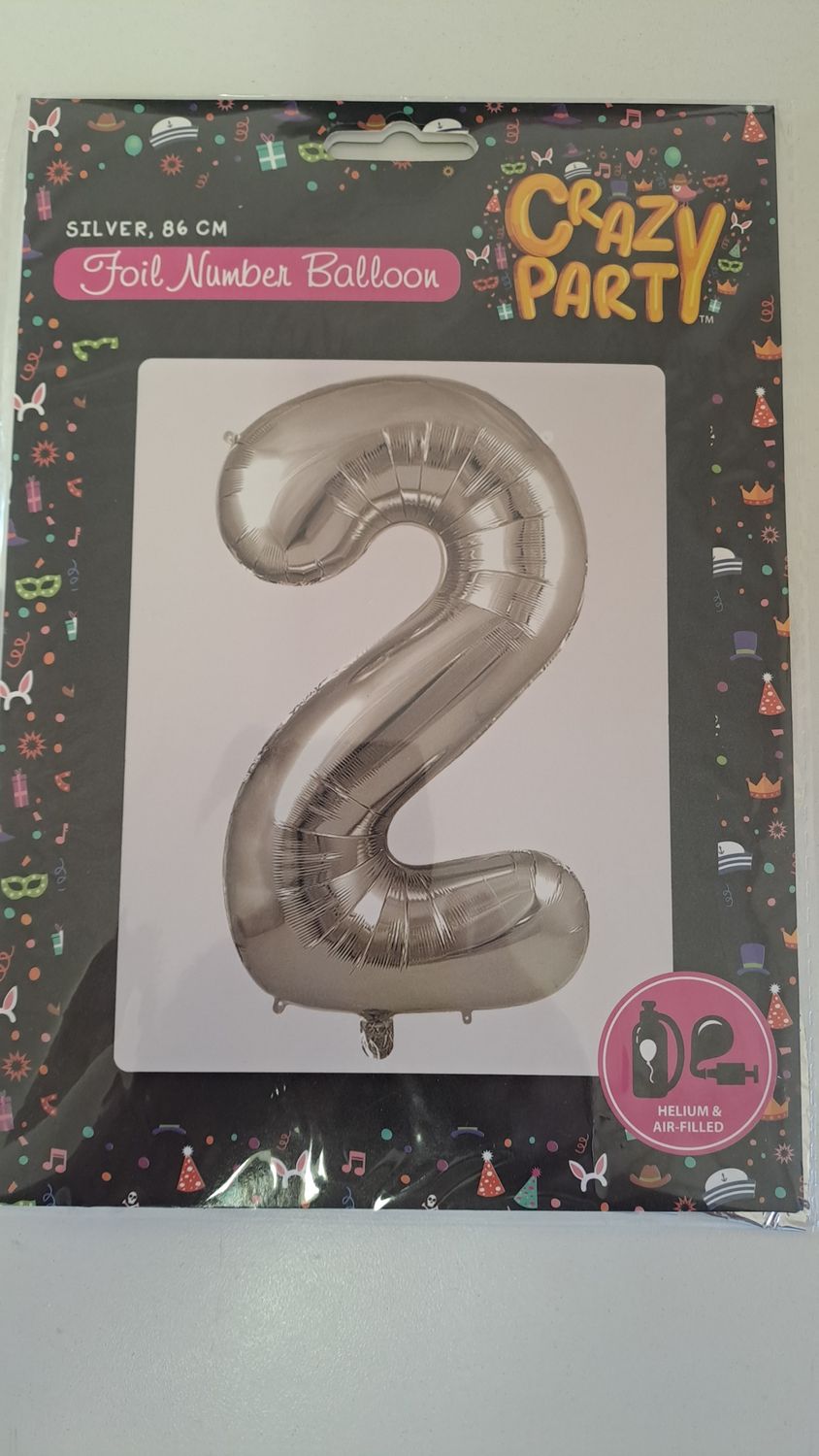Balloon Number 2 Silver 86cm