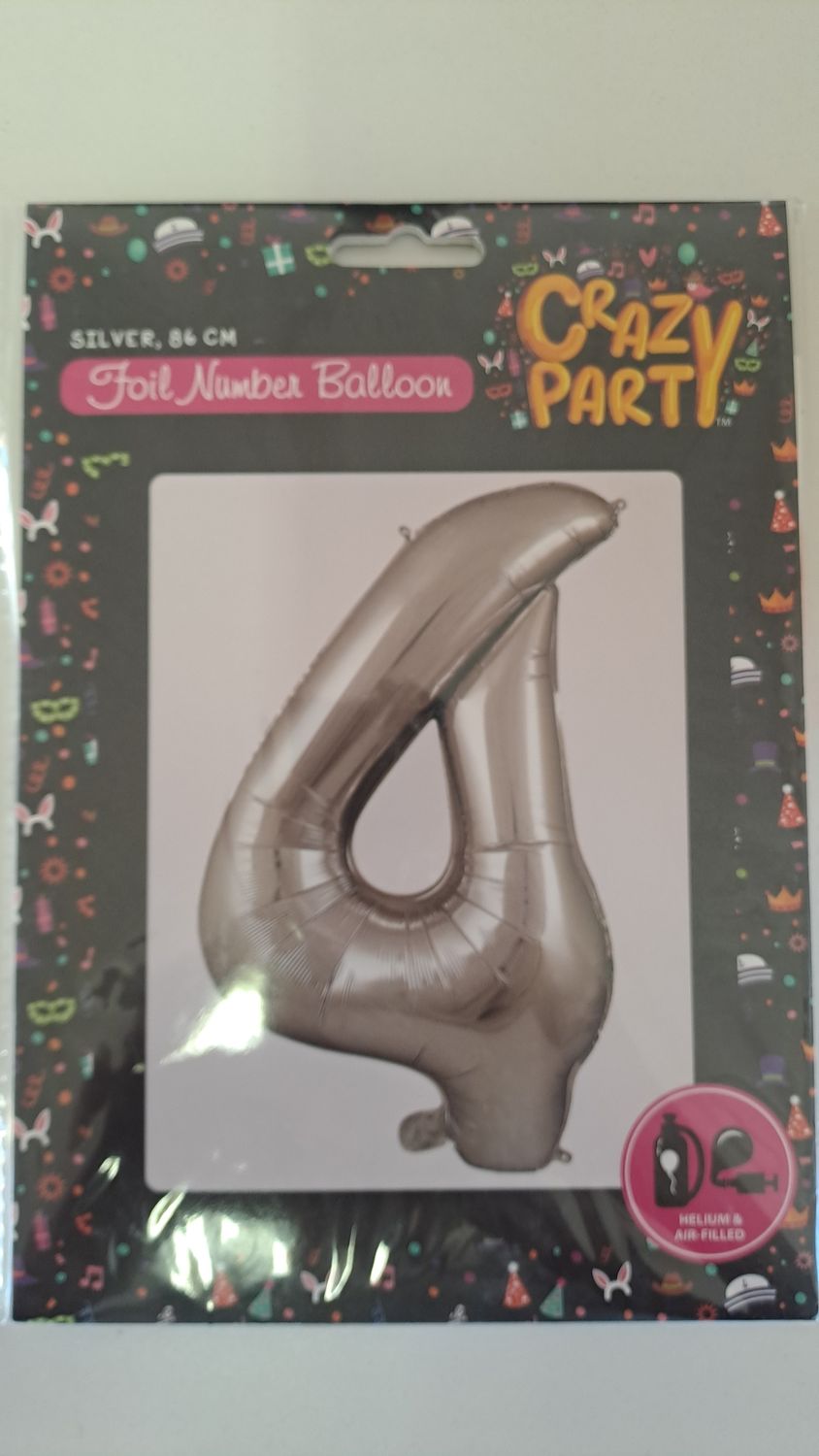 Balloon Number 4 Silver 86cm