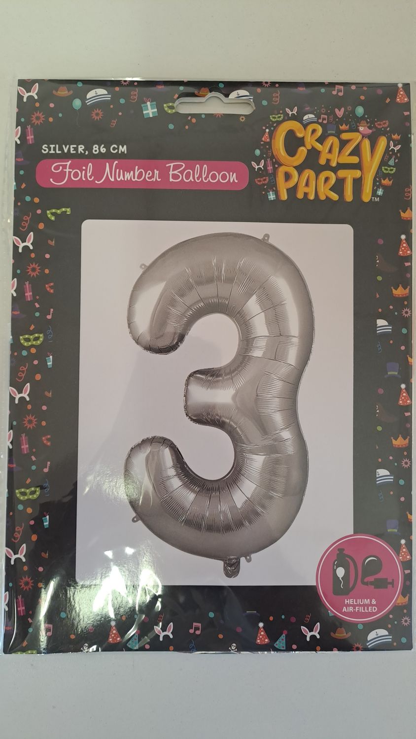Balloon Number 3 Silver 86cm