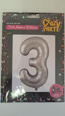 Balloon Number 3 Silver 86cm