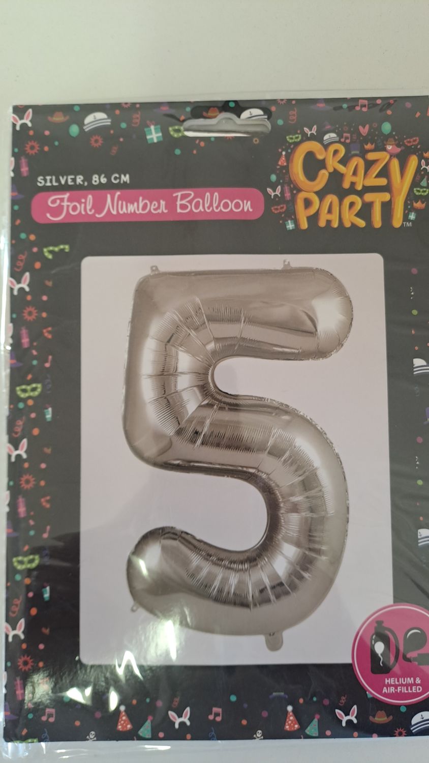 Balloon Number 5 Silver 86cm
