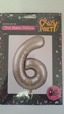 Balloon Number 6 Silver 86cm